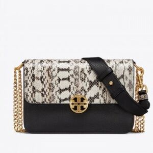 Tory Burch Snake Print Crossbody with Black and Gold Accents